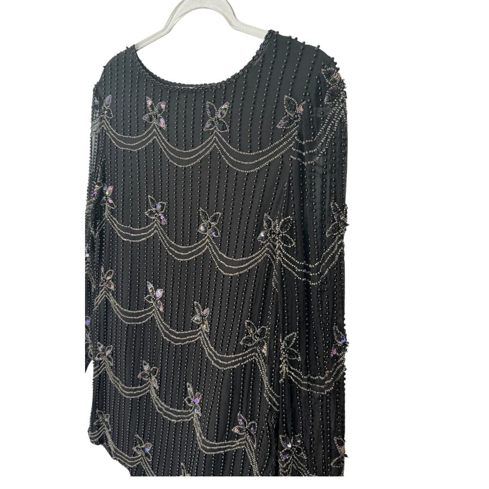1990s Papell Boutique Silk Beaded Sequin Top Small Medium Black